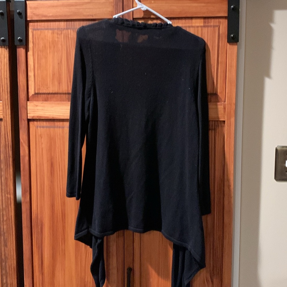 Macys Inc black 100% cotton cardigan sweater w ruffled detailing szXL boho style - Picture 4 of 5